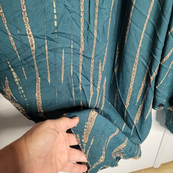 Hand dyed Boho Sleeveless Romper and Long sleeve Duster Set Green/Cream One-Size - Picture 4 of 8